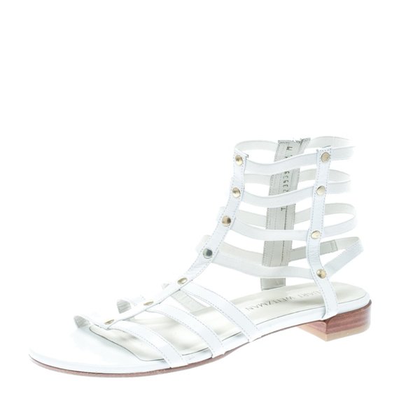 Stuart Weitzman Caesar Gladiator Sandals White Size 8.5 - Picture 1 of 6